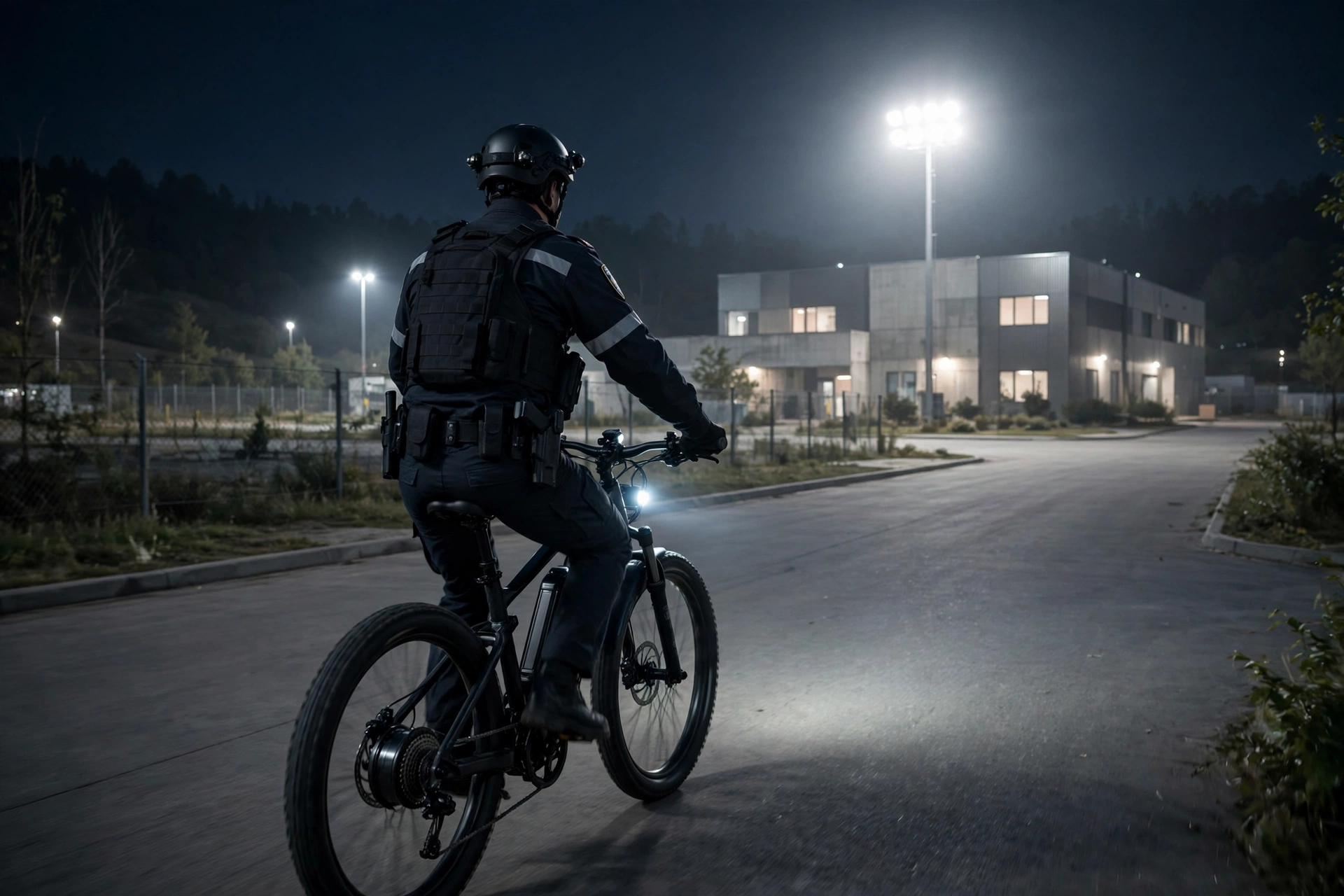 Electric mountain bike on a night security patrol