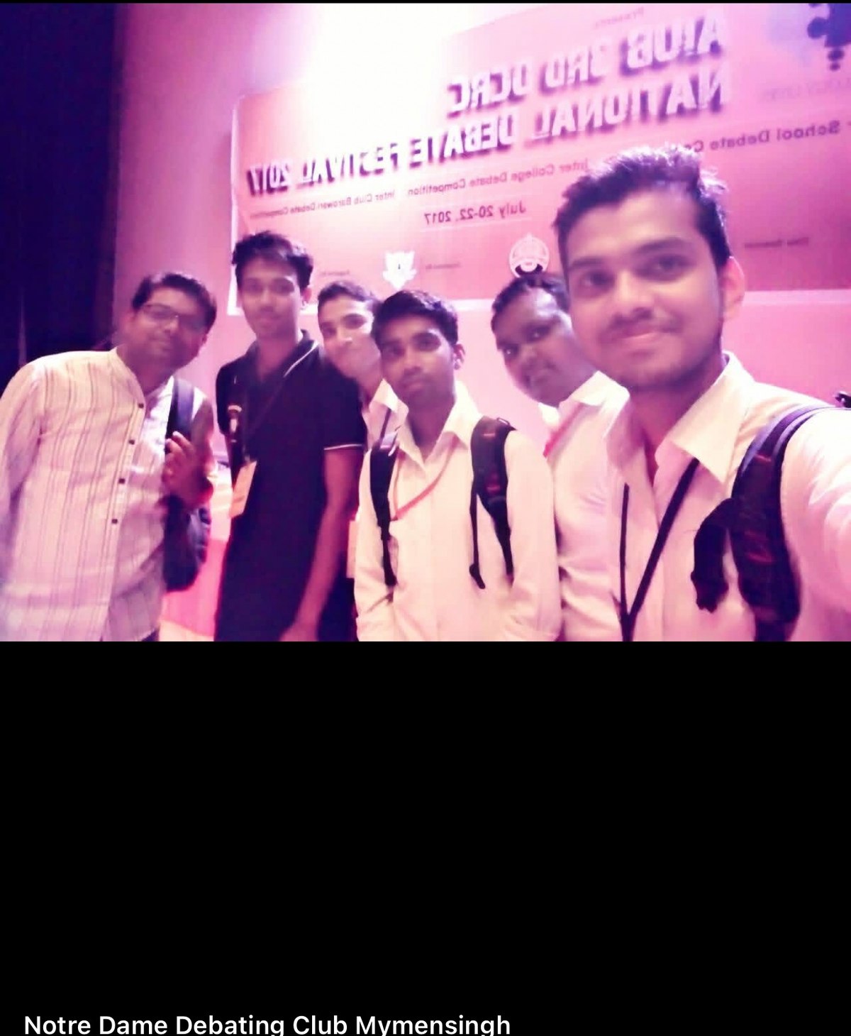 Toukir Islam with his debate team at the AIUB 3rd DCRC National Debate Festival in Dhaka, July 2017